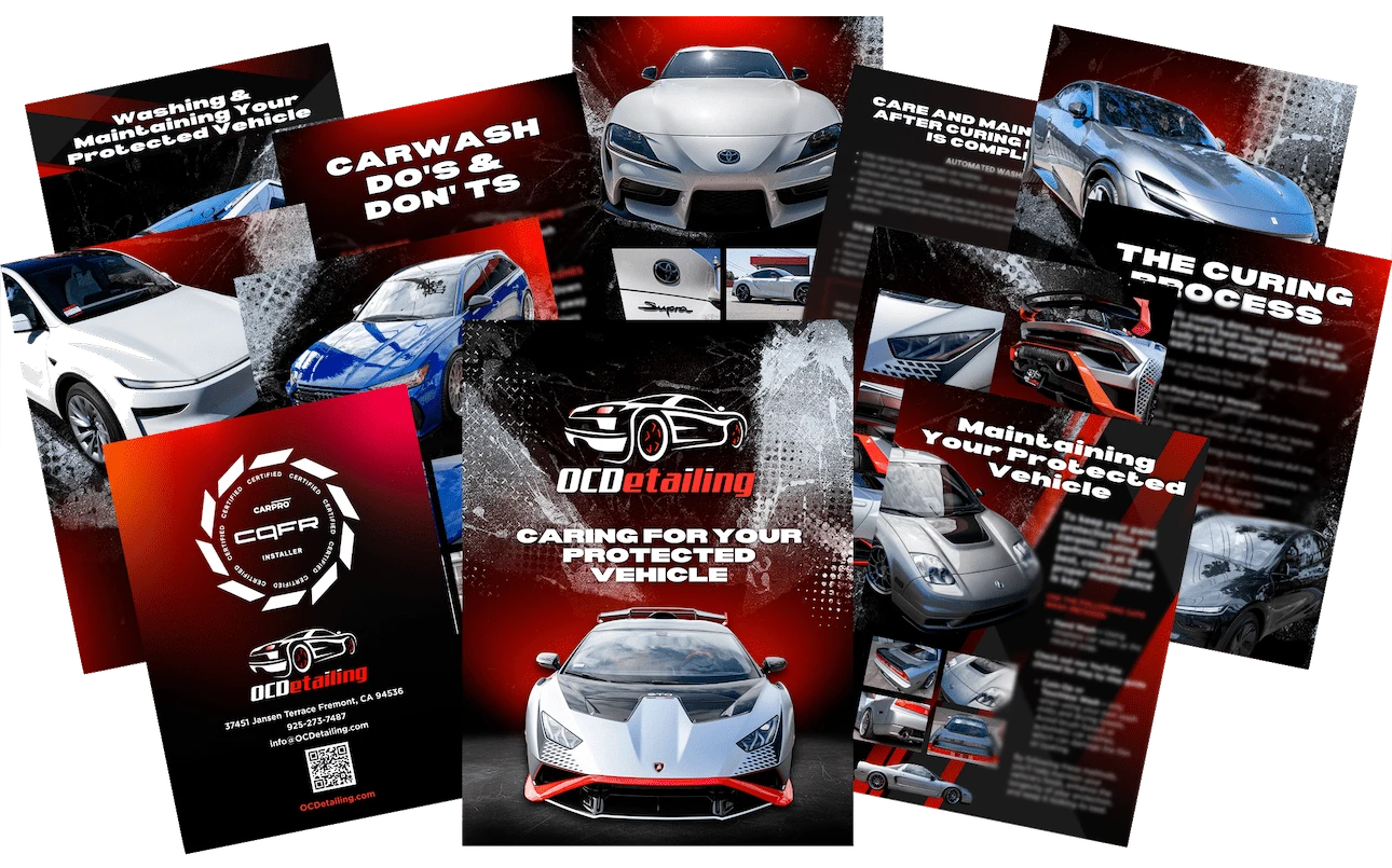 OCDetailing branded aftercare guide with vehicle care and curing instructions